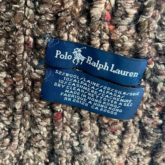Polo Ralph Lauren Lambs Wool Blend Heavy Knit Multicolor Tan Scarf - Picture 4 of 4
